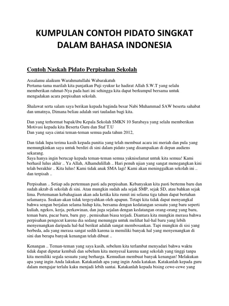 Kumpulan Contoh Pidato Singkat Dalam Bahasa Indonesia