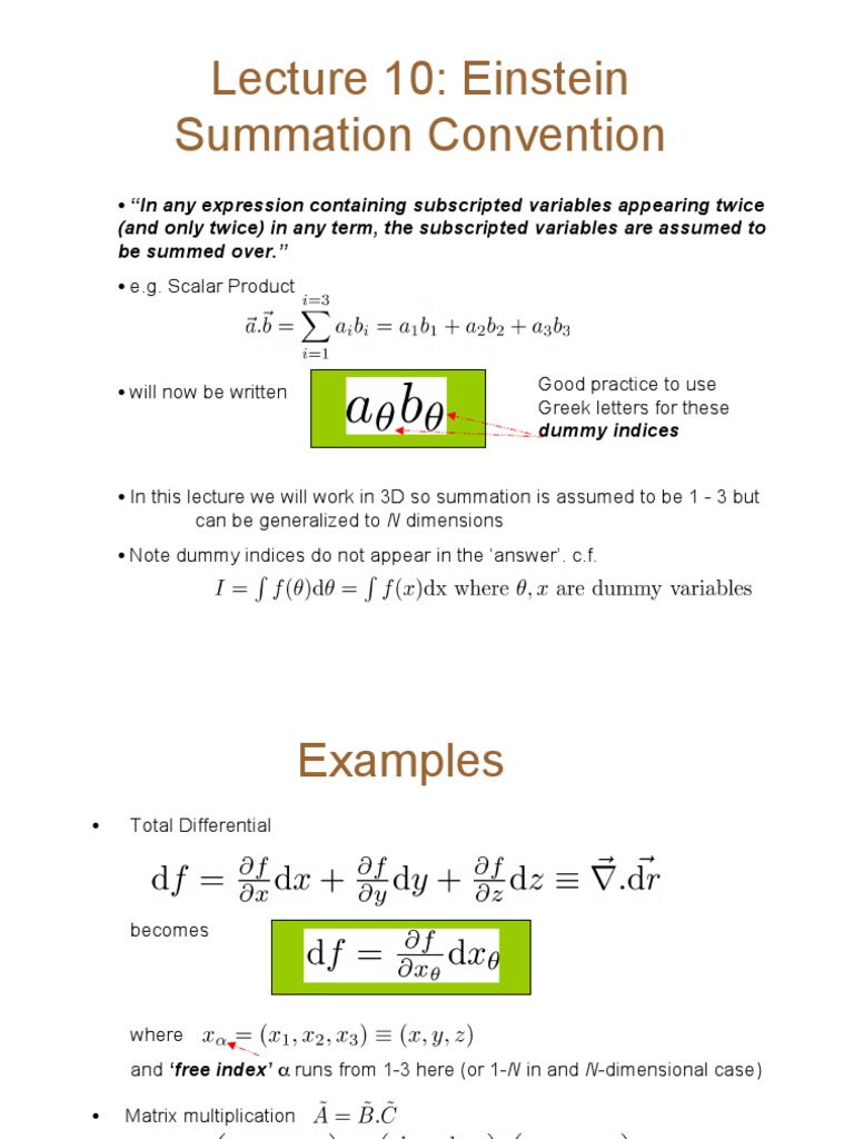 Einstein Summation Convention Lecture PDF