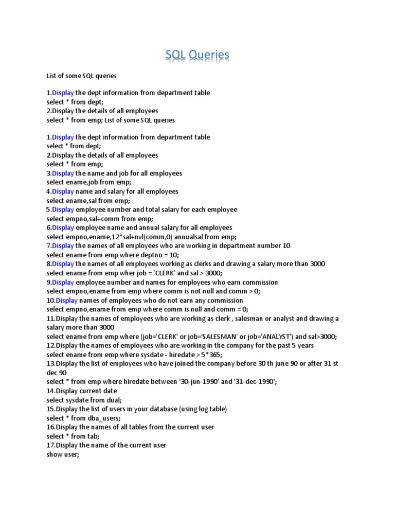 SQL Queries | Download Free PDF | Salary | Sql