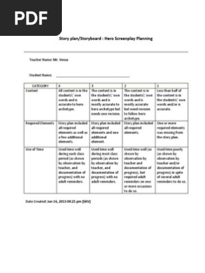 story plan rubric