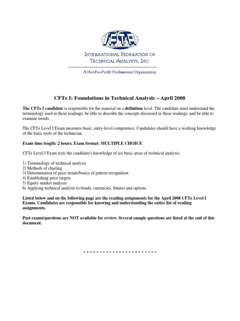 CFTe Level I Exam Overview and Readings | PDF | Technical Analysis ...