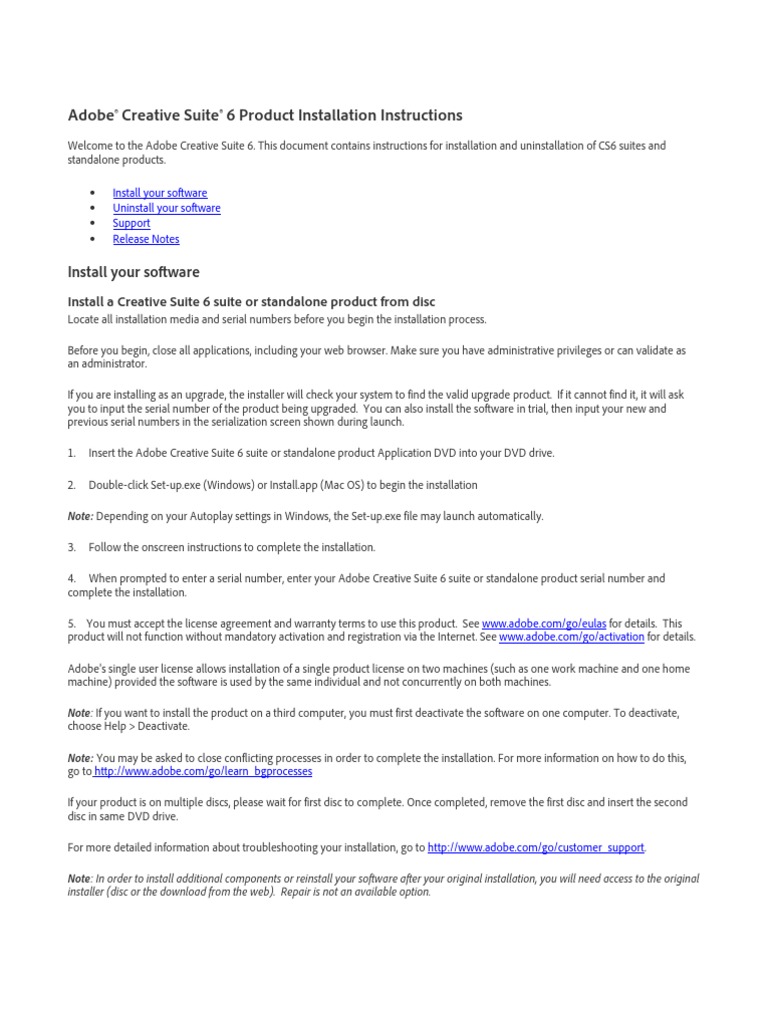 Adobe® Creative Suite® 6 Product Installation Instructions: Install ...