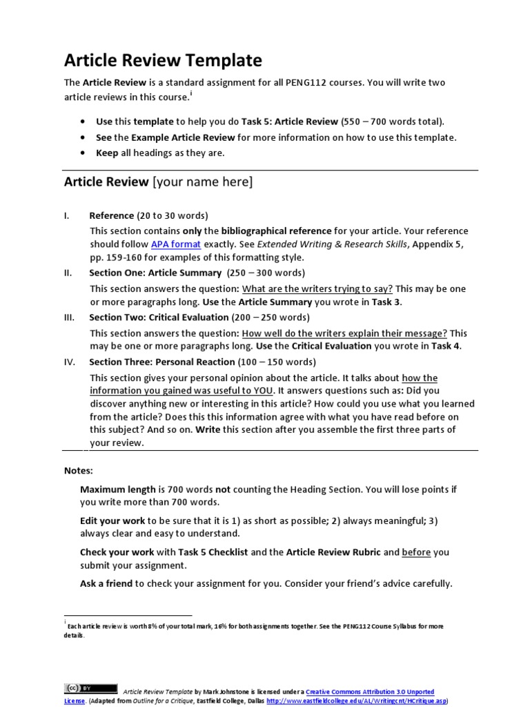 Article Review Template  PDF  Learning  Cognition
