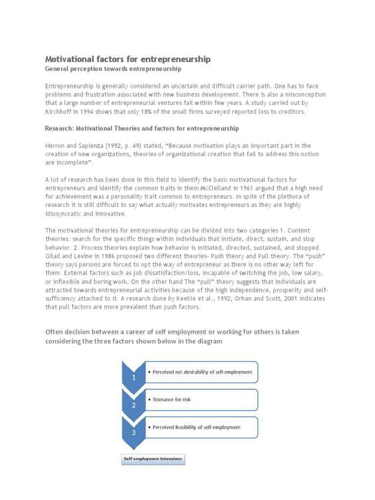 Motivational Factors For Entrepreneurship. | PDF | Entrepreneurship ...