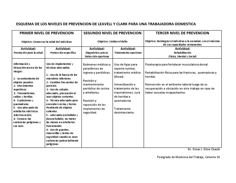 Esquema de Los Niveles de Prevencion de Leavell y Clark