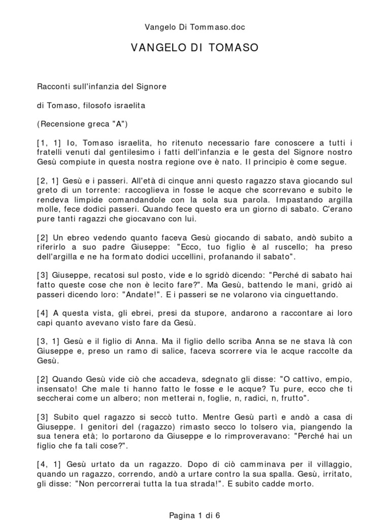 Il Vangelo Di Tommaso Con Spiegazione