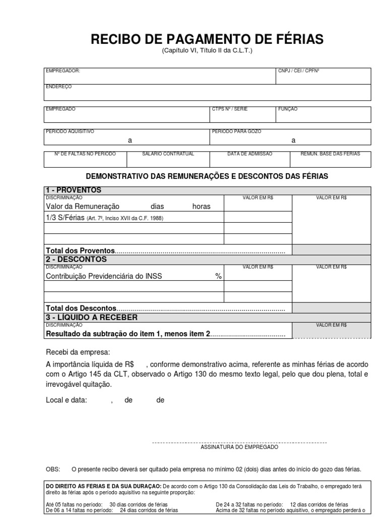 Recibo de Pagamento de Férias | PDF