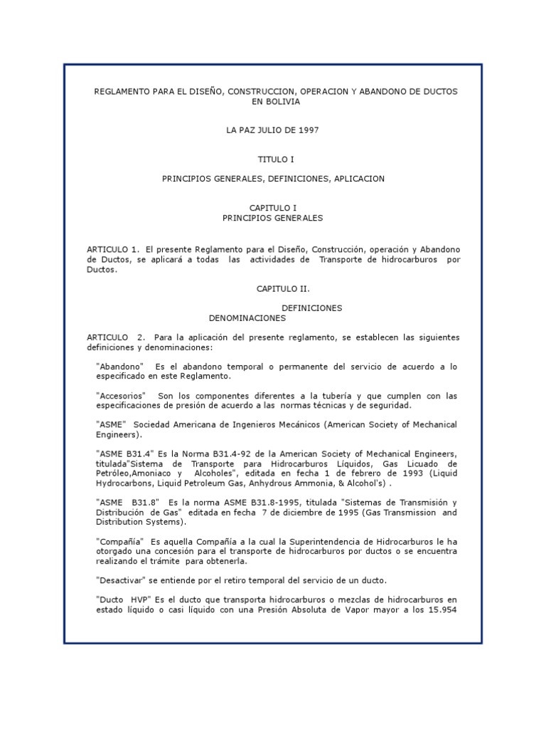 Reglamento de Ductos en Bolivia | PDF | Tubería (transporte de fluidos ...