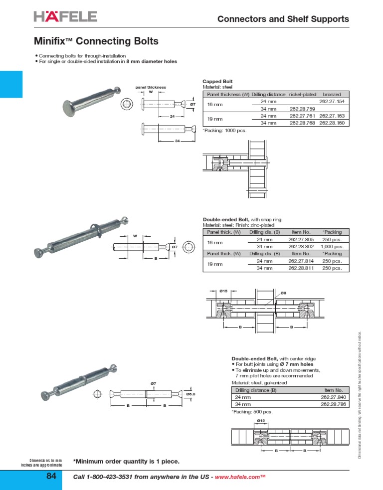 Minifix Connecting Bolts Specifications | PDF