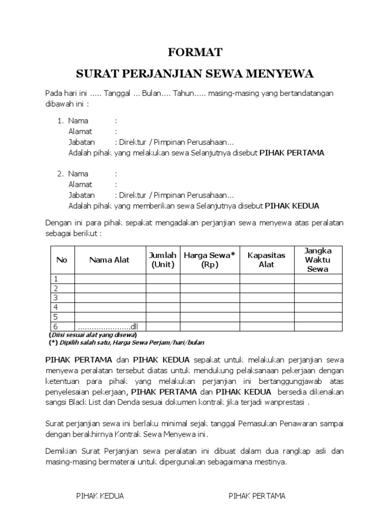 Contoh Surat Perjanjian Sewa Bangunan Kedai