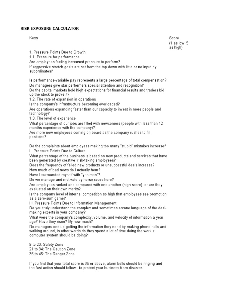 Risk Exposure Calculator PDF Risk Economies