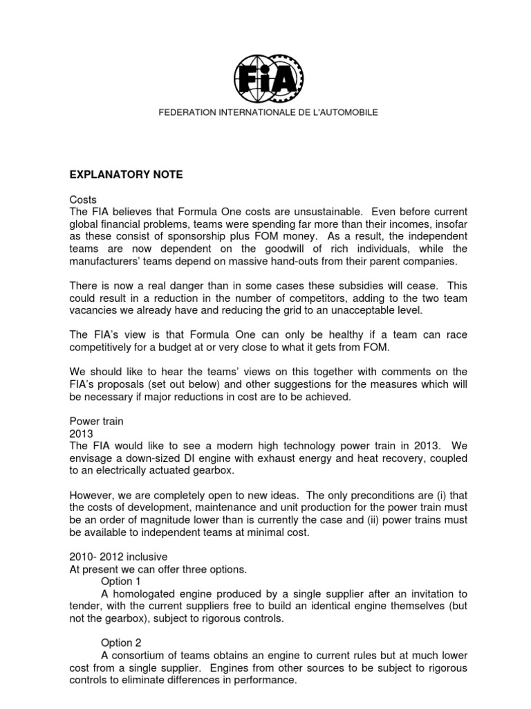 Fia Fota Explanatory Note | PDF | Formula One | Fédération ...