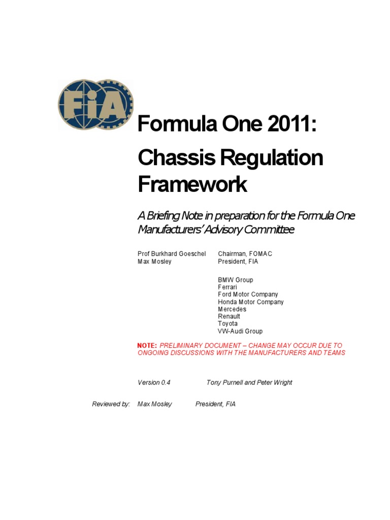 2011 Chassis Regulations Framework PDF Formula One Drag (Physics)