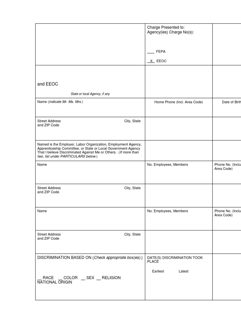 And EEOC: Charge Presented To: Agency (Ies) Charge No(s) | PDF