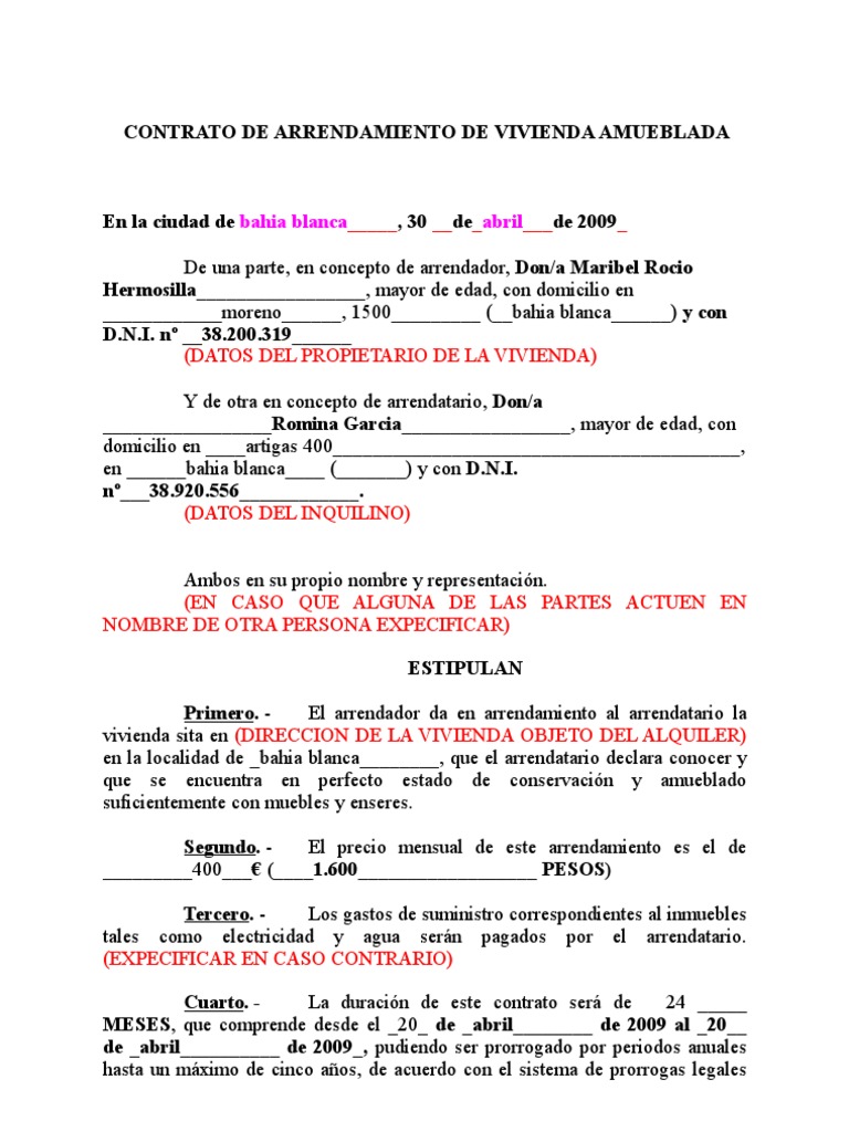 Contrato De Alquiler De Vivienda Habitual En Formato Word Pdf