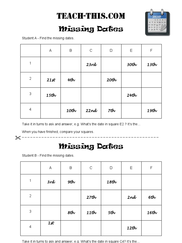 Missing Dates Activity for Students | PDF | Teaching Methods & Materials