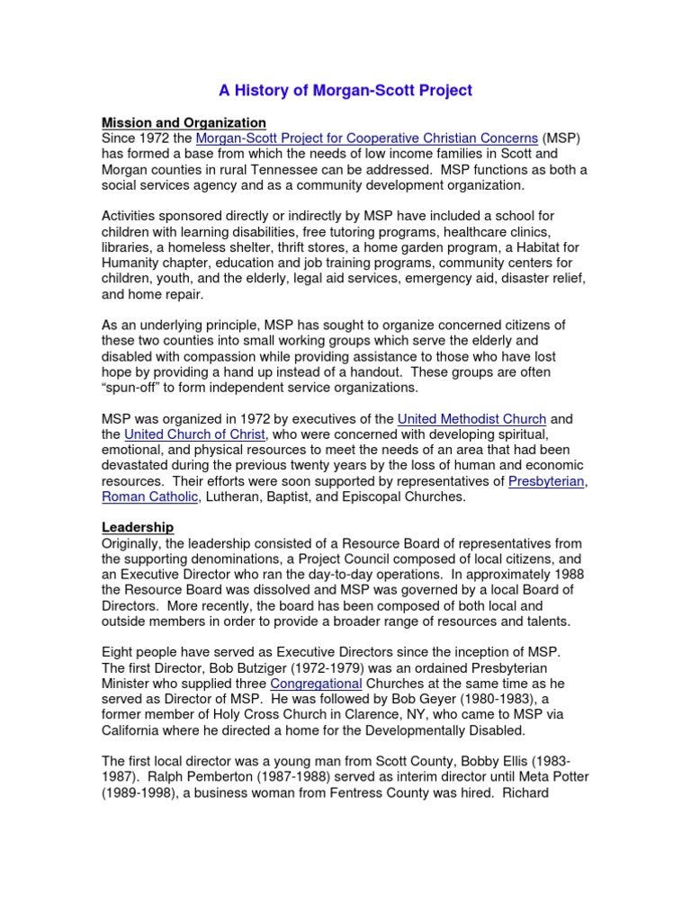A History of Morgan-Scott Project: Mission and Organization | PDF ...