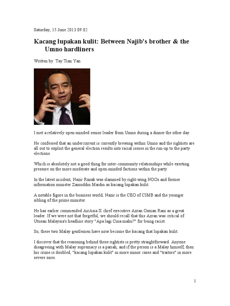 Kacang Lupakan Kulit Between Najib S Brother The Umno Hardliners Pdf Najib Razak Malaysia