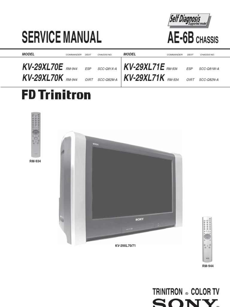 Sony Trinitron Color TV KV-29XL70E,K-KV29XL71E-K, Chassis AE-6B Parts &  Service | Cathode Ray Tube | Video
