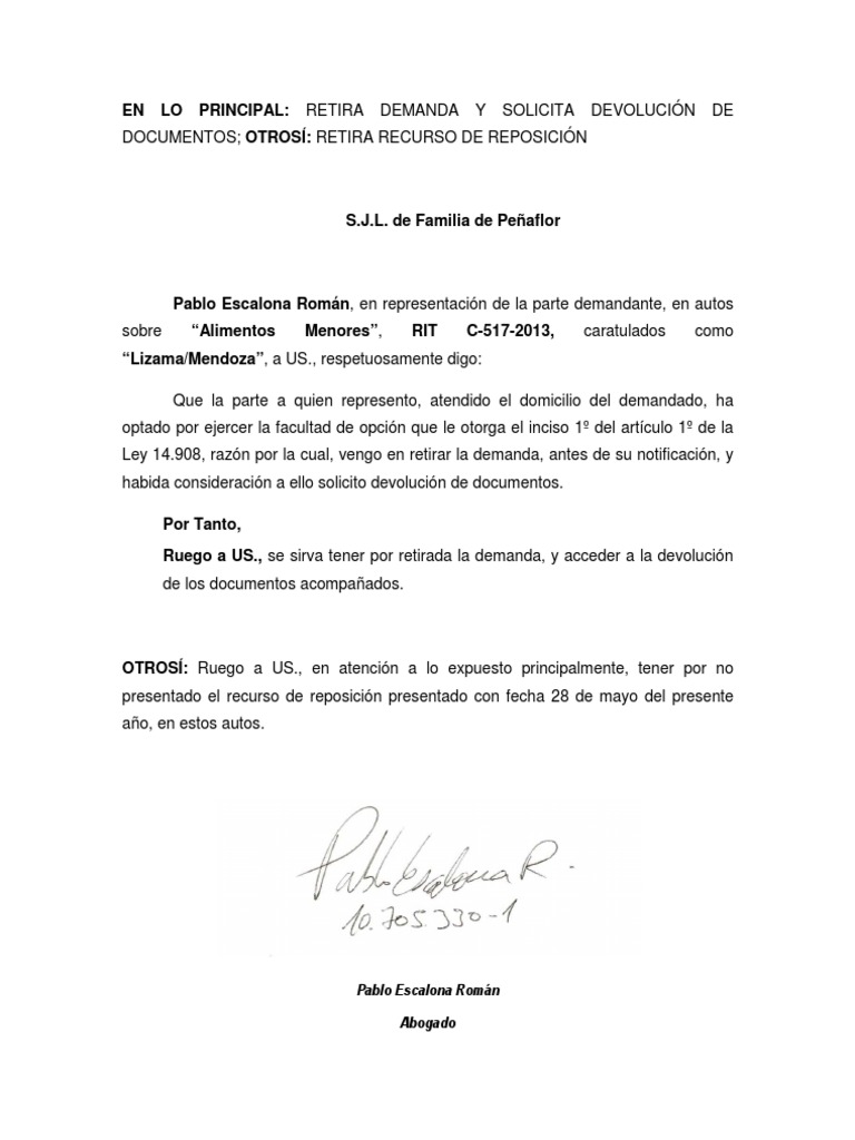 Escrito Retira Demanda