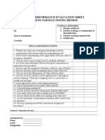 On-Site Performance Evaluation Sheet: Magnetic Particle Testing Method