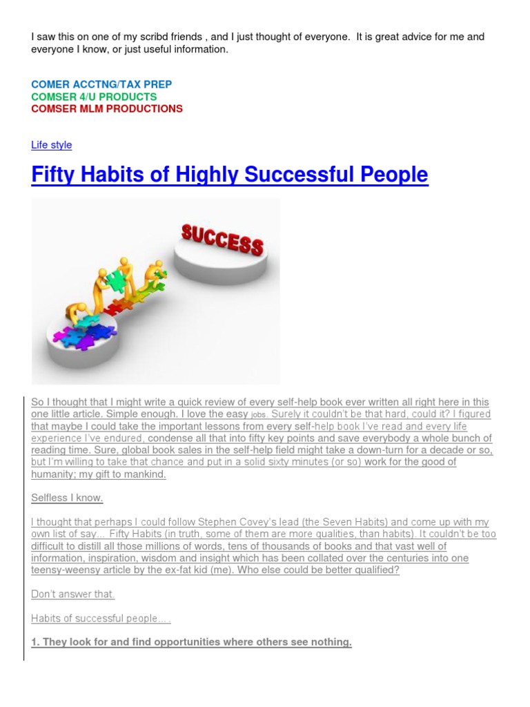 50 Habits of Highly Successful People | PDF | Destiny | Psychological ...