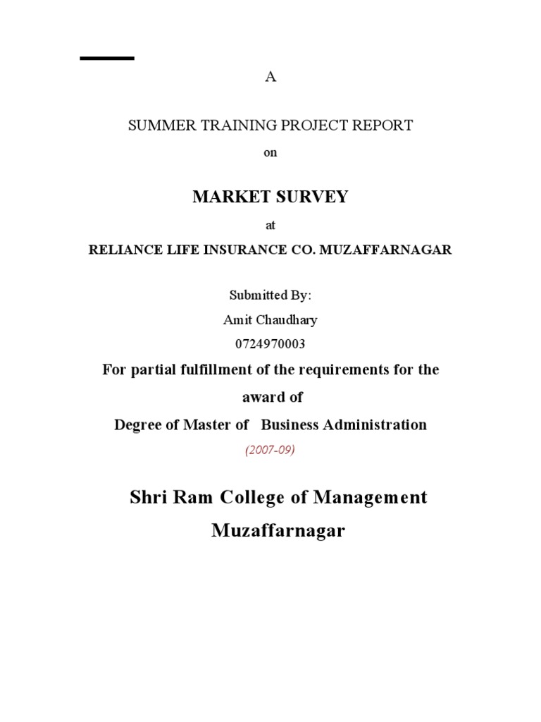 Market Survey Report: Reliance Life Insurance | PDF | Insurance | Life ...
