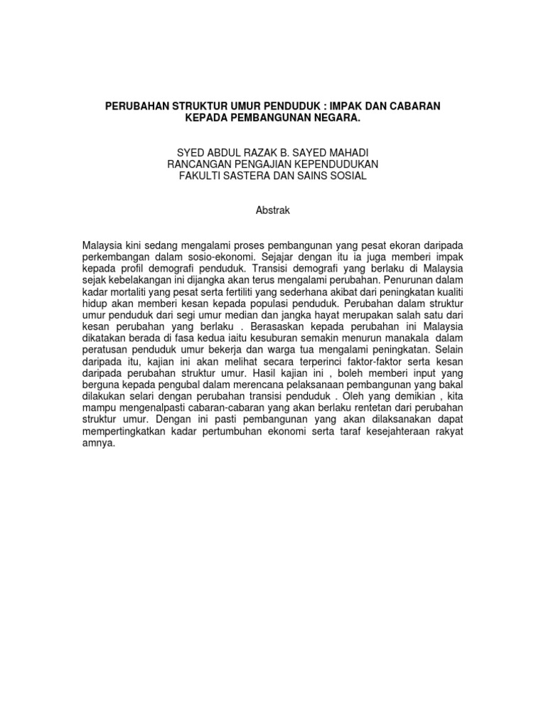 Syed Abd Razak b. Sayed Mahadi - Perubahan Struktur Umur  Syed Abd Razak b. Sayed Mahadi - Perubahan Struktur Umur