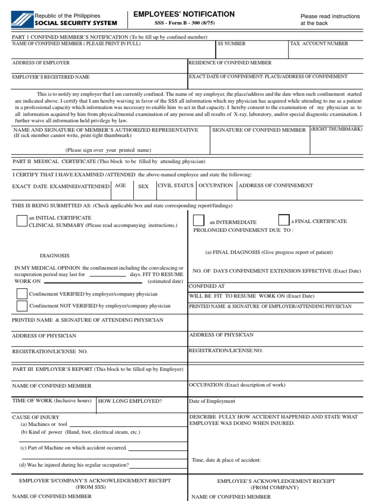 SSS Sickness Notification Form B300 | PDF | Business | Law