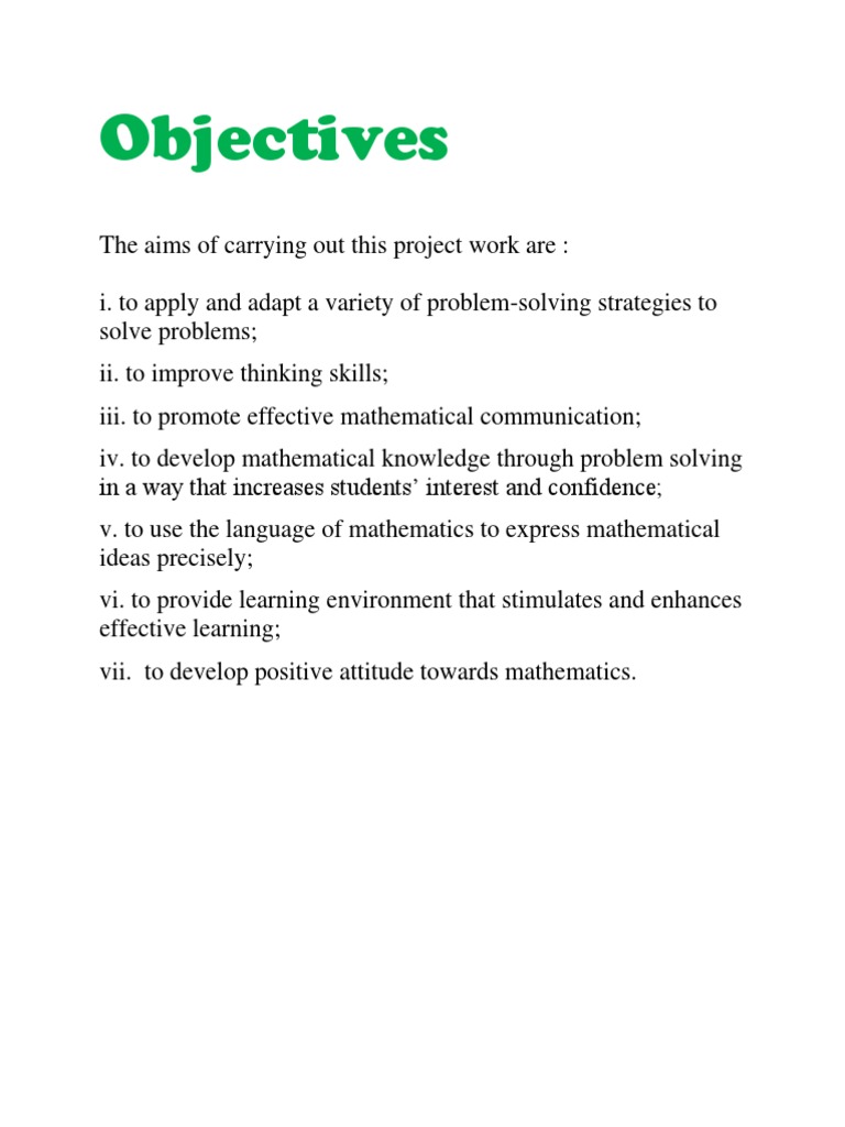 Objective add math project