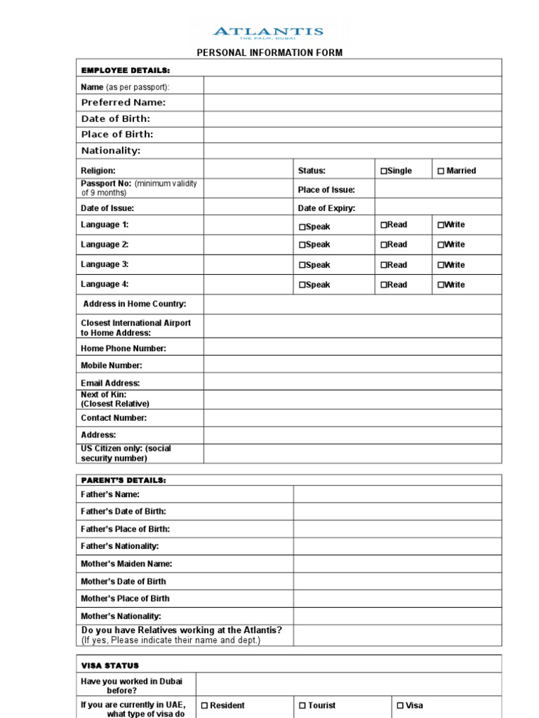 Personal Information Form: of 9 Months) | PDF