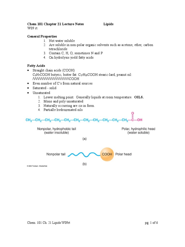CH 101 CH 21 Lecture Notes Lipids | PDF | Lipid | Fatty Acid