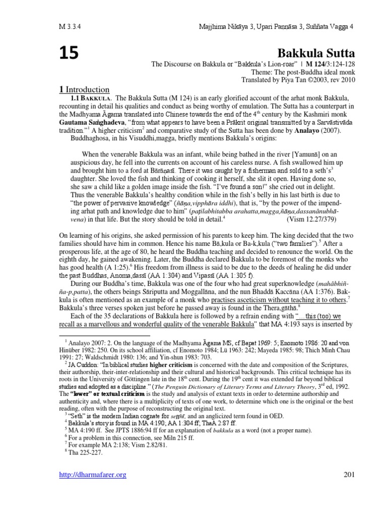 3.15 Bakkula S m124 Piya Tan | PDF | Buddhist Texts | Gautama Buddha