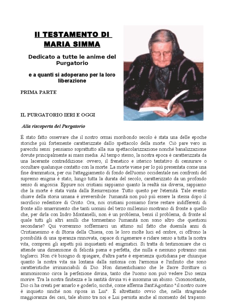 Il Testamento Di Maria Simma Dedicato Alle Anime Del Purgatorio E Quelli Che Si Prodigano Per Loro Ila