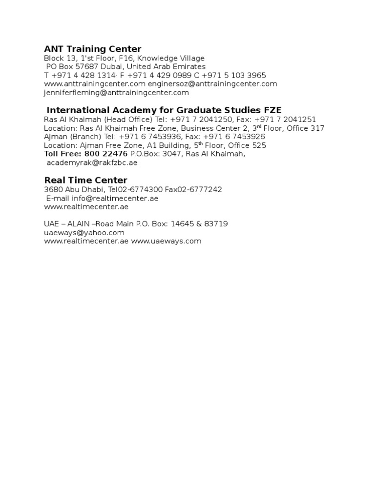 ANT Training Center Contact Information | PDF | Business