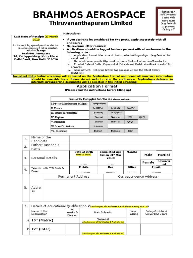 BrahMos Aerospace Job Application Instructions | PDF | Business