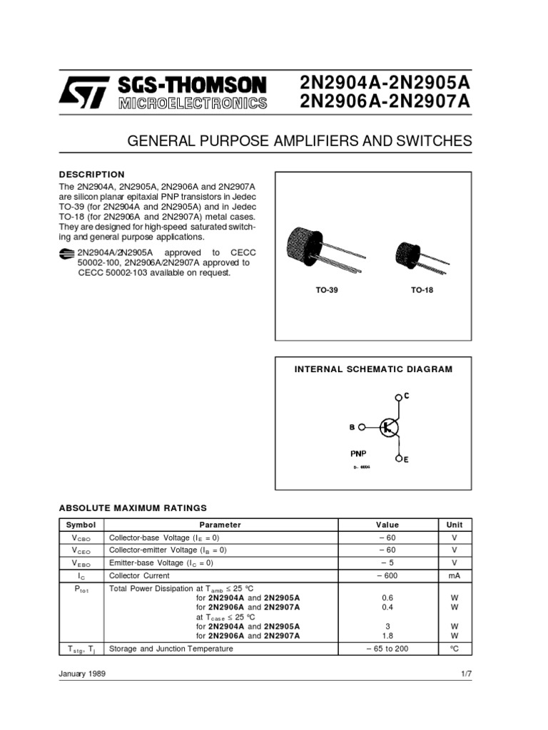 2n2907General Purpose Amplifiers and Switches PDF Bipolar Junction
