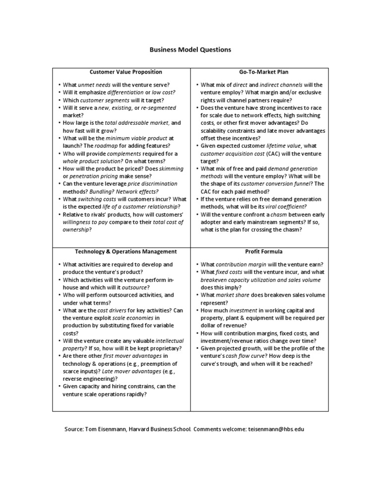 Business Model Questions Scalability Business Model