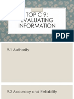 Topic 9: Evaluating Information