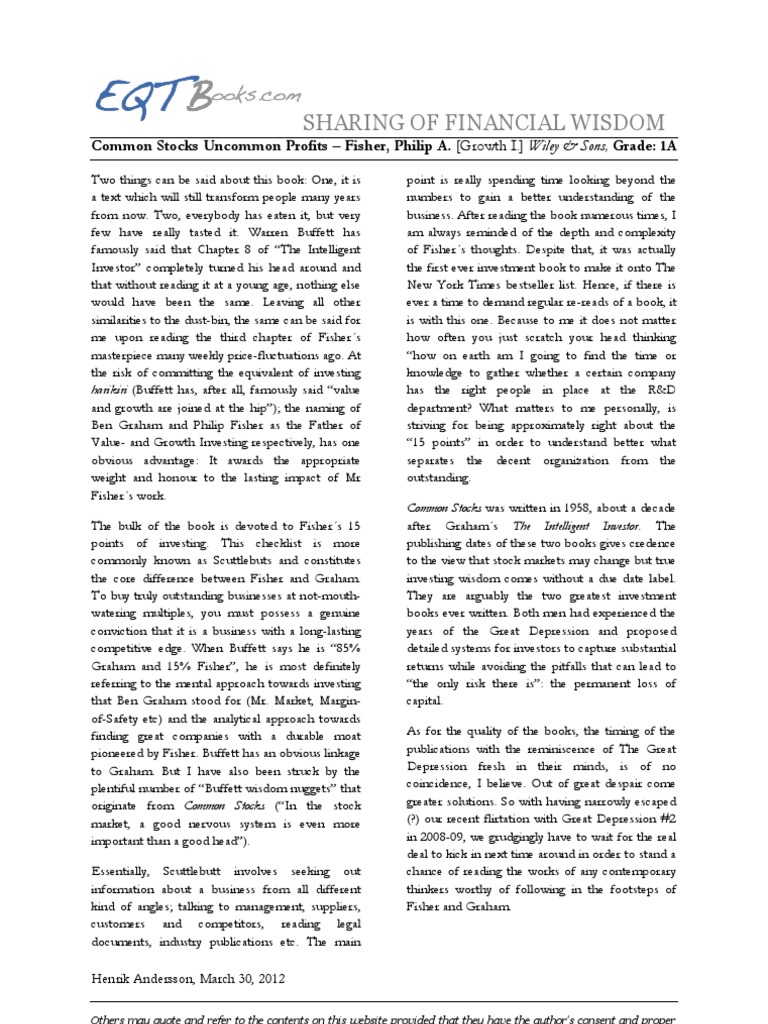 Common stocks and uncommon profits