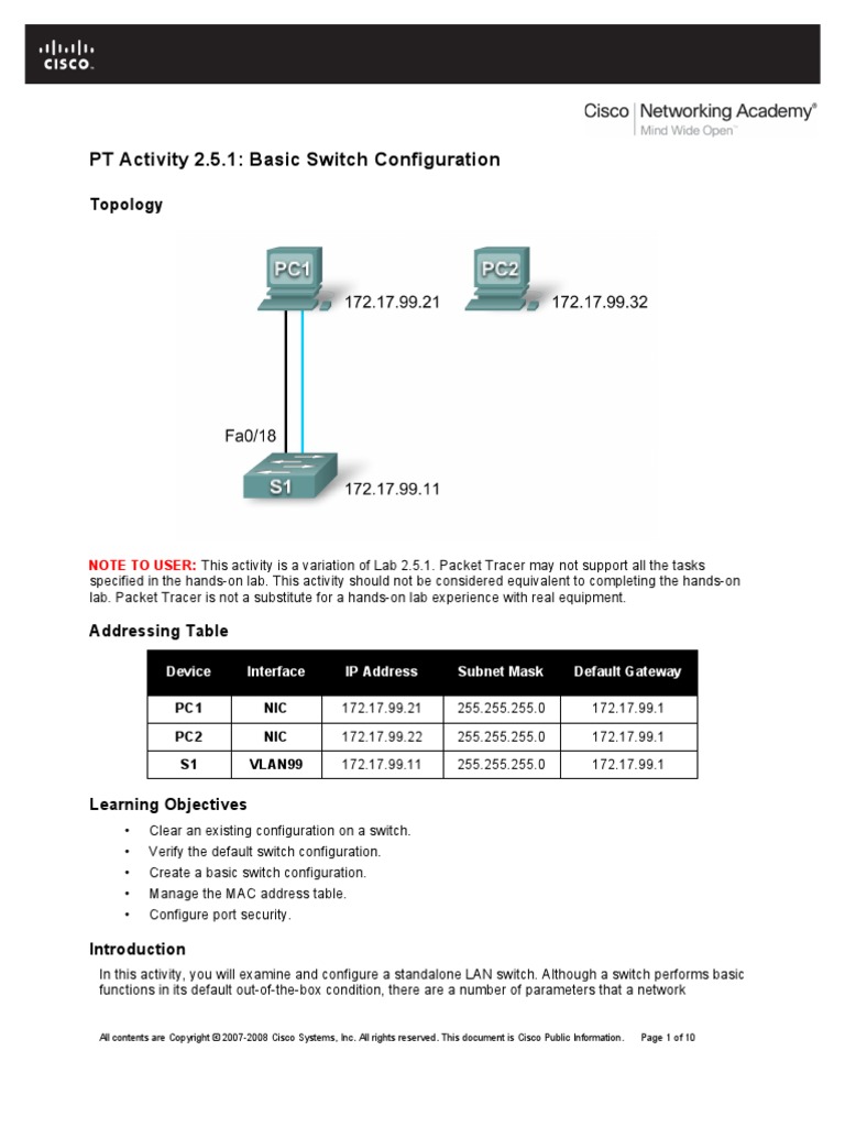 ESwitching PTAct 2 5 1-Answer 3 | PDF | Network Switch | Router (Computing)
