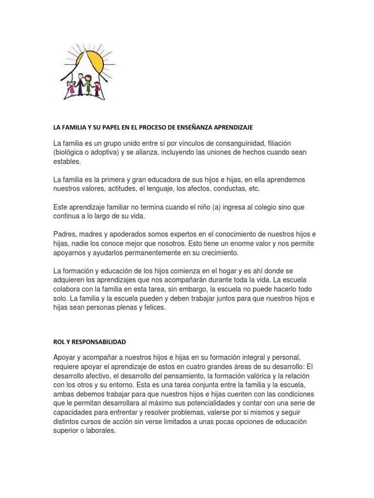 La Familia y Su Papel en El Proceso de Enseñanza Aprendizaje ...