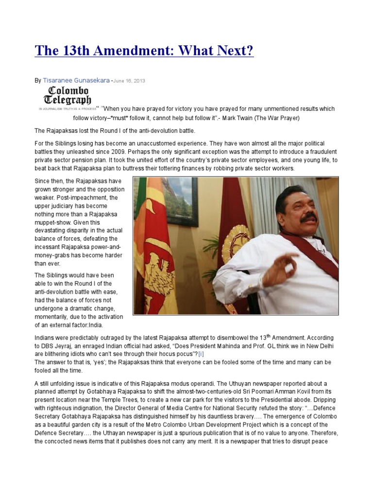 The 13th Amendment What Next | PDF | Sri Lanka | Government