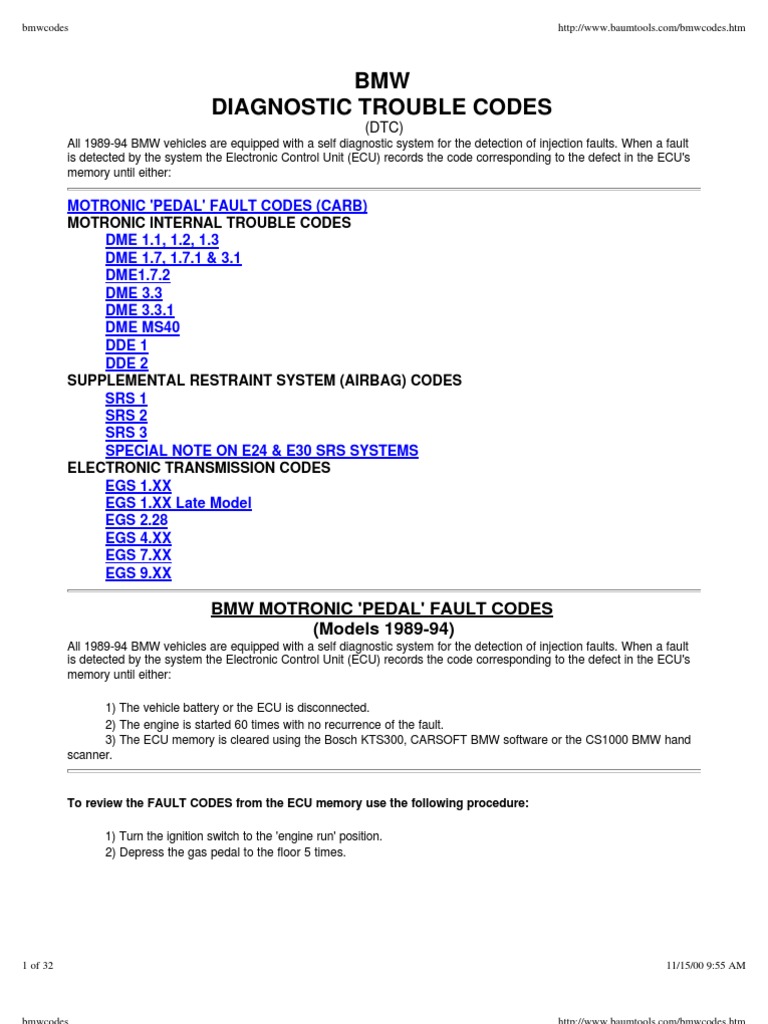 BMW Fault Codes | PDF | Throttle | Fuel Injection