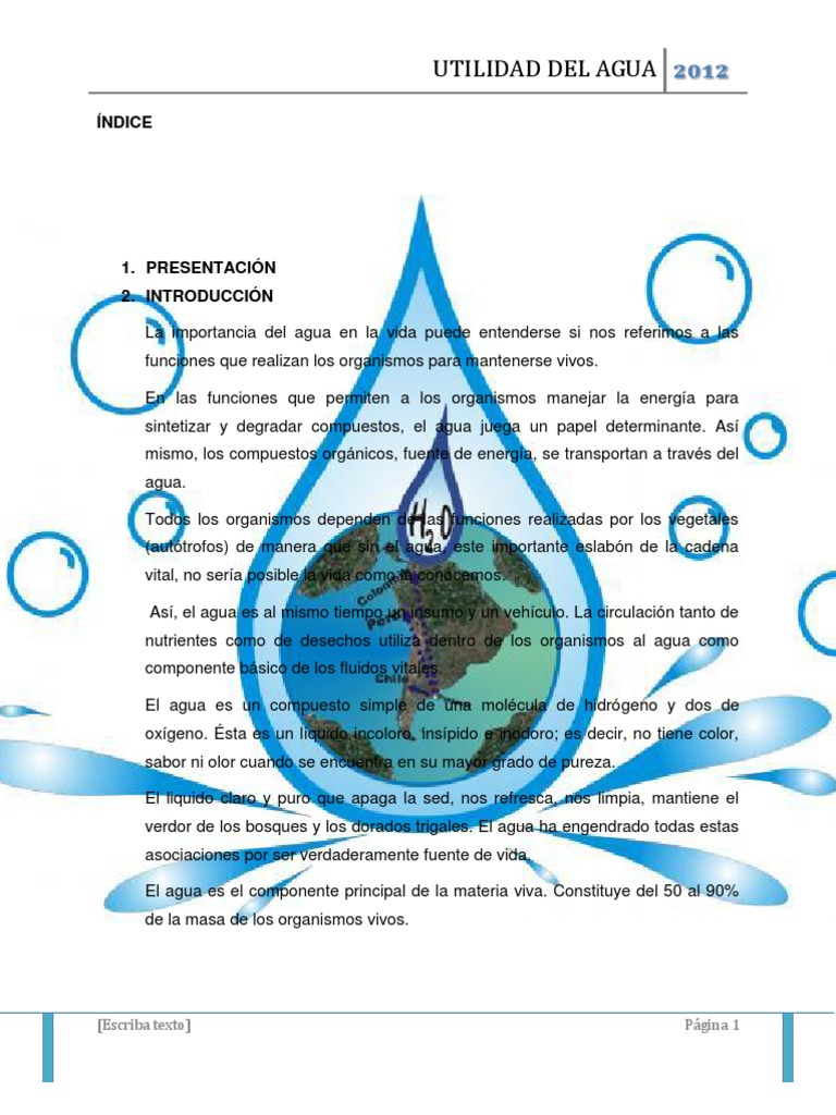 Utilidad Del Agua Monografia Propiedades del agua La