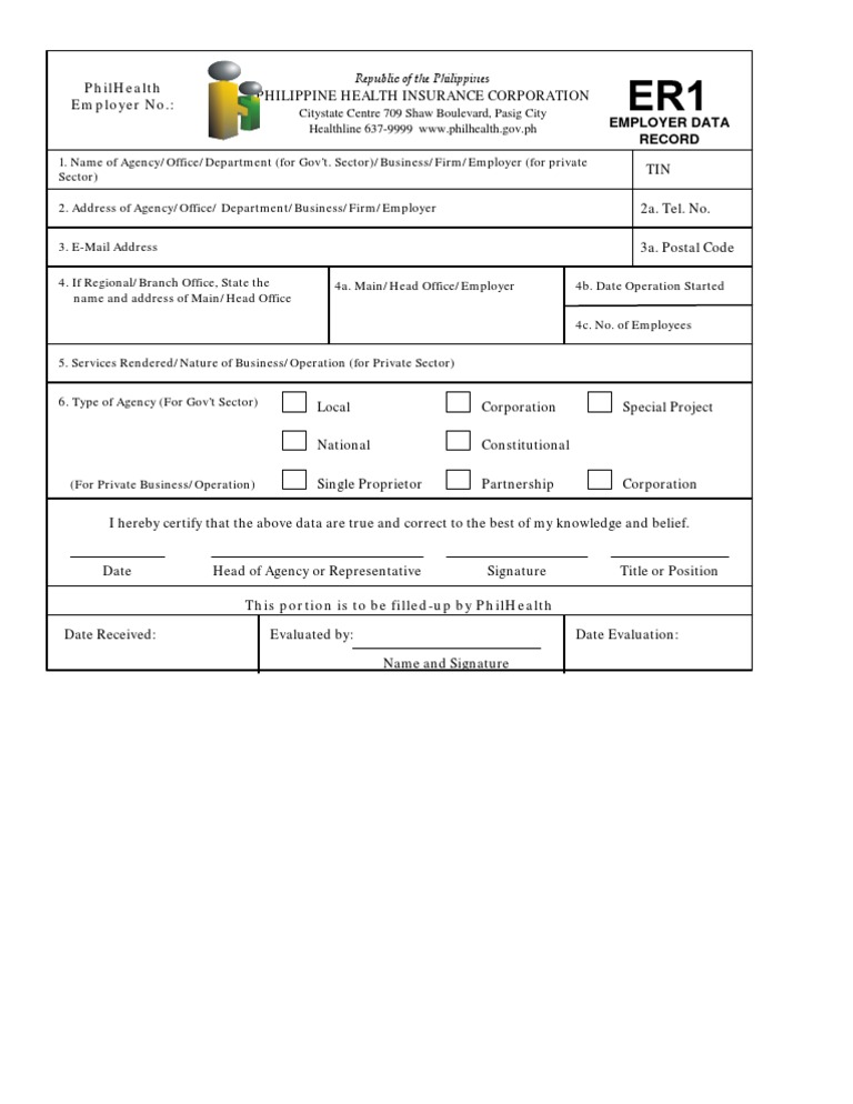 Philhealth er1 employer form