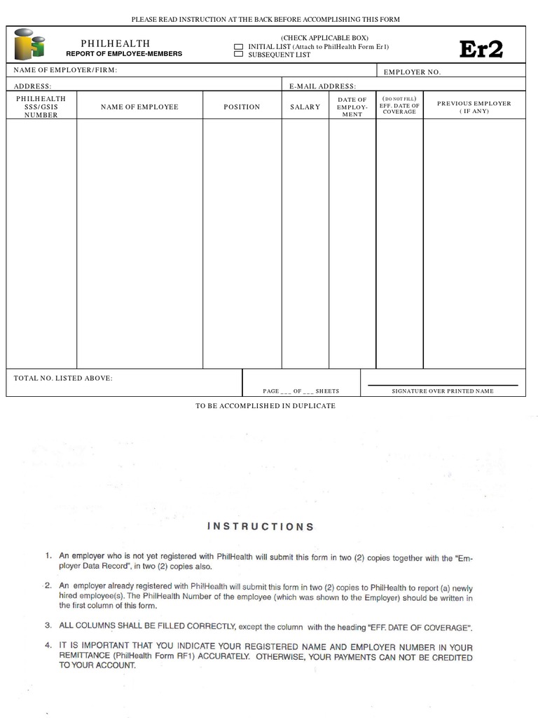 Philhealth er2 fillable form printable forms free online