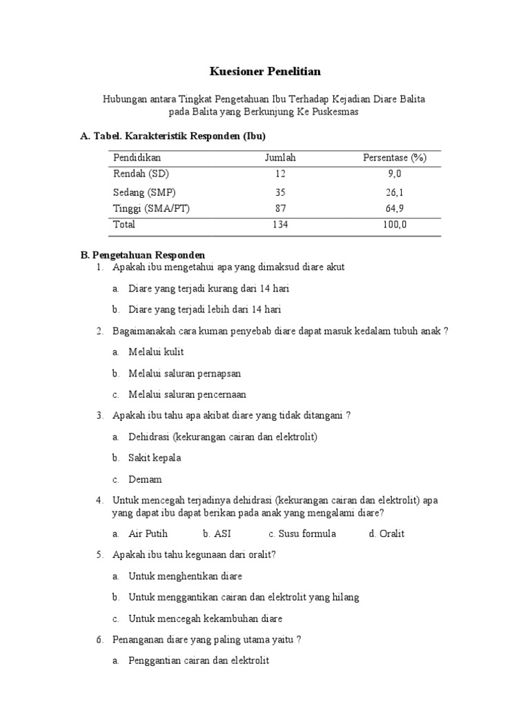 Contoh Kuesioner Uji Statistik Contoh Kuesioner Uji Statistik