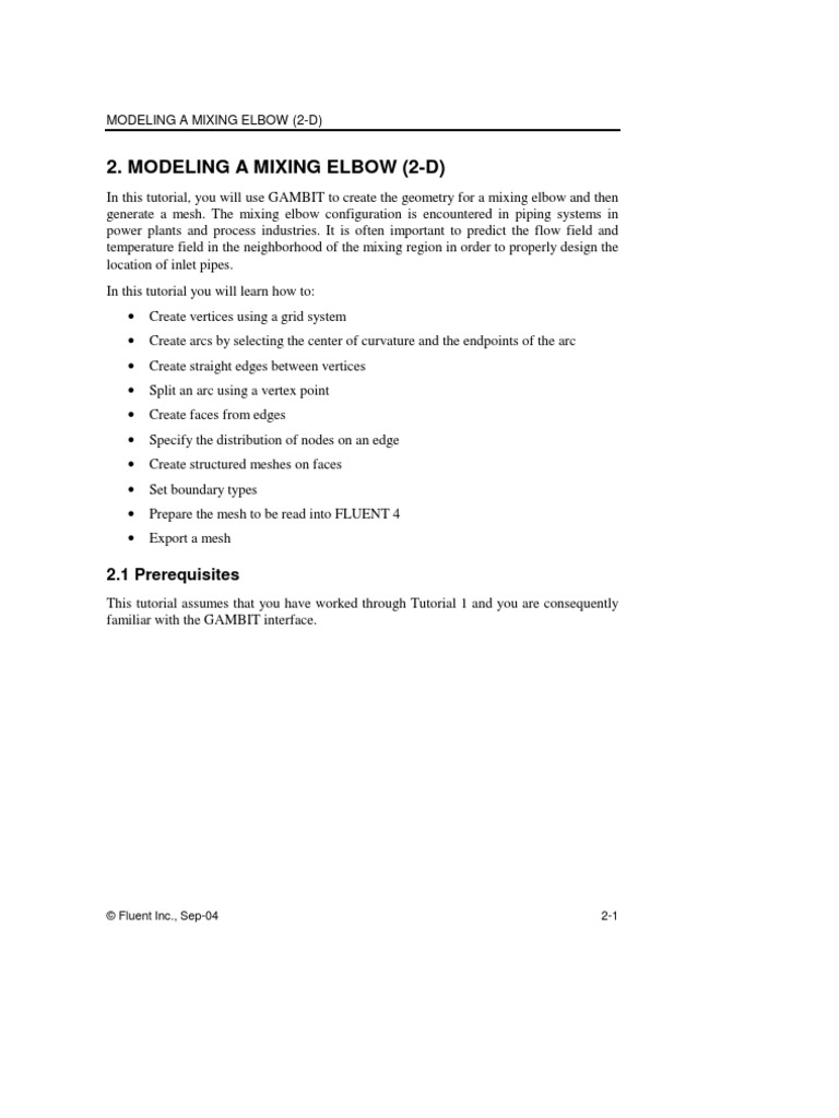 Modeling A Mixing Elbow (2-D) : 2.1 Prerequisites | PDF | Vertex ...