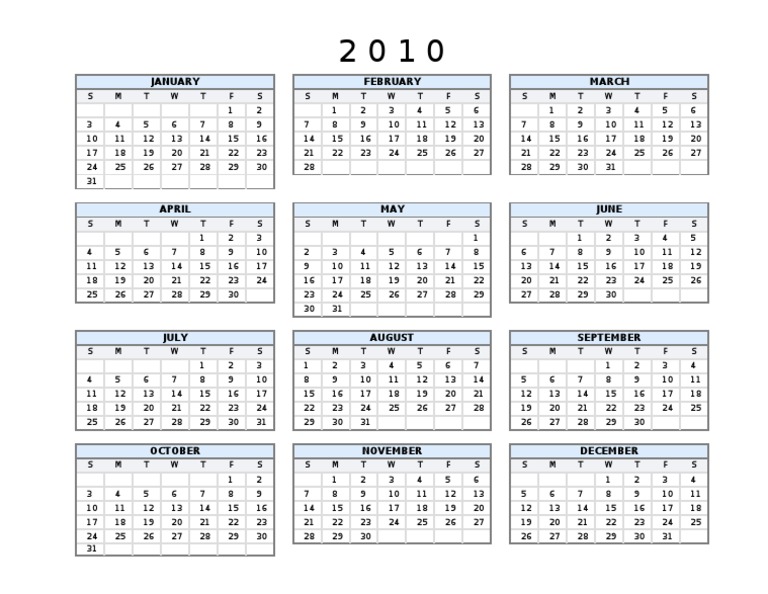 Excel 2010 Calendar PDF